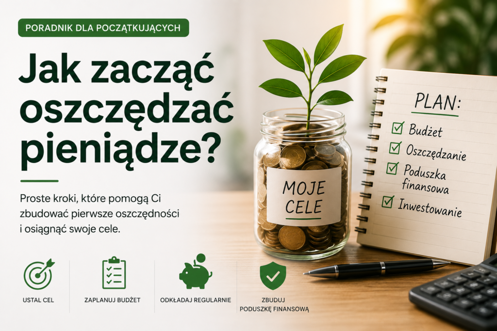 Jak zacząć oszczędzać pieniądze – słoik z oszczędnościami i plan budowania pierwszych oszczędności.